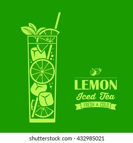 A Glass of Lemon Iced Tea on Green Background