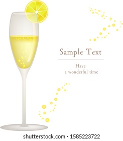 Glass of lemon juice, cocktail, sparkling wine.