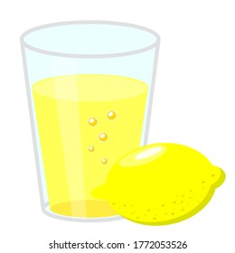 Glass of  lemon juice and lemon fruit. Simple flat vector illustration isolated on white background.