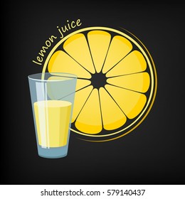 Glass of lemon juice and a slice of lemon in the background