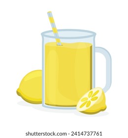 A glass of lemon juice with a straw. Juices with different flavors. Fruit juices.