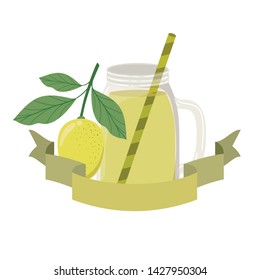 glass with lemon and straw drink