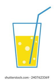 Glass of lemonade with a blue straw. Summer drink. Refreshing beverage. Isolated vector Glass of lemonade flat illustration on a white background. Vacation and beach party concept.