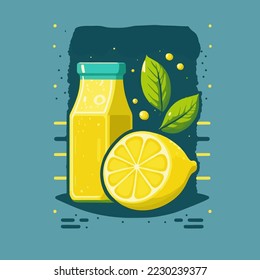 Glass of lemonade with fresh cut yellow Fresh lemons Fruit and mint leaf vector illustration 