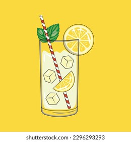 A glass of lemonade Ice. Fresh and Cold Lemonade illustration vector graphic