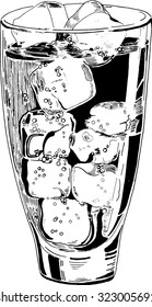 Glass of lemonade with ice. Hand drawn vector illustration.