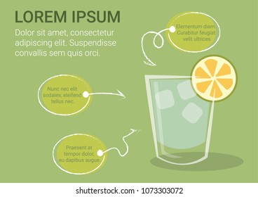 A glass of lemonade with ice vector illustration. Lemonade drink infographic.