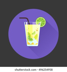 Glass with lemonade icon,Flat design style.Vector illustration.