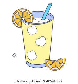 A glass of lemonade, ideal for refreshing drinks, summer beverages, and casual snack designs.