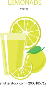 Glass of lemonade juice with straw,lemon slice and fresh lemon fruit