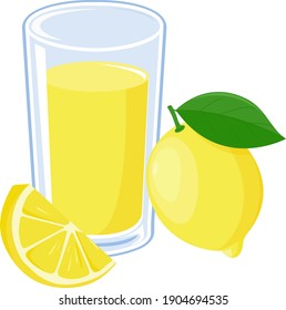 Glass of lemonade and lemon fruit. Vector illustration