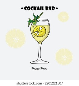 Glass of lemonade. Lemon juice. Glass of lemon cocktail with straw. Hand drawn vector illustration isolated on white background.