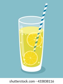 Glass Of Lemonade With Lemon Slice. Vector Illustration.