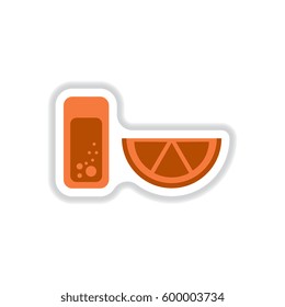 Glass of lemonade with lemon slice. Vector illustration sticker.