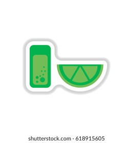 Glass of lemonade with lemon slice. Vector illustration sticker.
