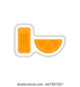 Glass of lemonade with lemon slice. Vector illustration sticker.