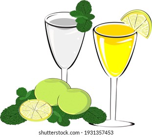 Glass lemonade mint juice refreshing white background vector illustration summer drinks and herbs