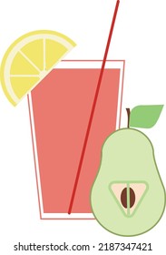 Ein Glas Limonade mit einer Scheibe Zitrone, Birne und Stroh. Sommergetränk. Erfrischendes Getränk. Einzige Vektorgrafik, flach.