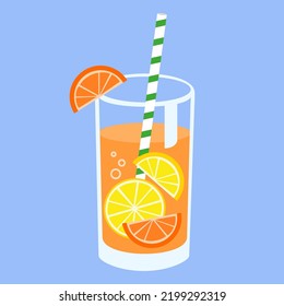 Glass of lemonade with straw, illustration, vector