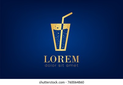 glass of lemonade with a straw logo vector