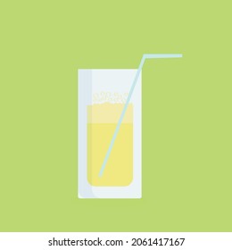 A glass of lemonade with a straw on a green background. Vector.