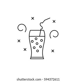 A glass of lemonade and a straw in the outline style. Drink for children's parties. Vector illustration.