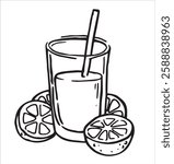 glass of lemonade with a straw. vector doodle illustration.