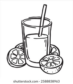 glass of lemonade with a straw. vector doodle illustration.