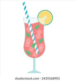 Glass of lemonade summer drink. Refreshing beverage Isolated vector flat illustration