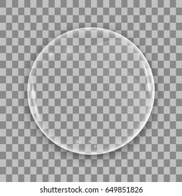 Glass Lens On Transparent Background. Sphere Bubble With Glares. Vector Illustration.