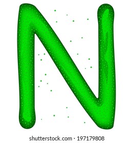Glass letter (N) with drops on white background