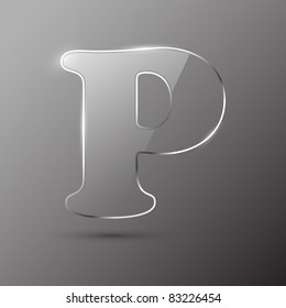 Glass letter P. Vector illustration.
