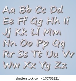 Glass letters with silver frame and light fon, english alphabet