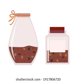 glass with a lid. a jar for storing bulk products. a can of cookies, a can of coffee. stock vector kitchen illustration on a white background.
