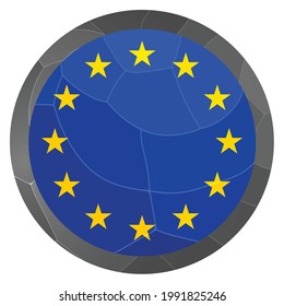 Glass light ball with European Union flag. Round sphere, template icon. EU national symbol. Glossy realistic ball, 3D abstract vector illustration highlighted on a white background. Big bubble.
