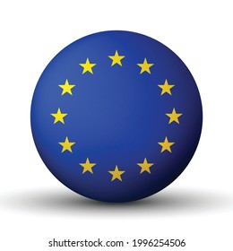 Glaskugel mit der Flagge der Europäischen Union. Runde Kugel, Vorlagensymbol. EU-Nationalsymbol. Glossy-realistischer Ball, abstrakte 3D-Vektorgrafik auf weißem Hintergrund hervorgehoben. Große Blase.