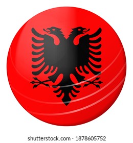 Glass light ball with flag of Albania. Round sphere, template icon. Albanian national symbol. Glossy realistic ball, 3D abstract vector illustration highlighted on a white background. Big bubble.