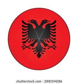 Glass light ball with flag of Albania. Round sphere, template icon. Albanian national symbol. Glossy realistic ball, 3D abstract vector illustration highlighted on a white background. Big bubble.