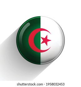 Glass light ball with flag of Algeria. Round sphere, template icon. Algerian national symbol. Glossy realistic ball, 3D abstract vector illustration highlighted on a white background. Big bubble.
