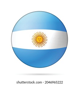 Glass light ball with flag of Argentina. Round sphere, template icon. Argentinian National symbol. Glossy realistic ball, 3D abstract vector illustration highlighted on a white background. Big bubble.