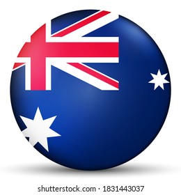 Glass light ball with flag of Australia. Round sphere, template icon. Australian national symbol. Glossy realistic ball, 3D abstract vector illustration highlighted on a white background. Big bubble.