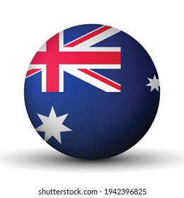 Glass light ball with flag of Australia. Round sphere, template icon. Australian national symbol. Glossy realistic ball, 3D abstract vector illustration highlighted on a white background. Big bubble.