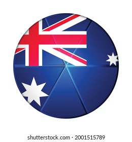 Glass light ball with flag of Australia. Round sphere, template icon. Australian national symbol. Glossy realistic ball, 3D abstract vector illustration highlighted on a white background. Big bubble.