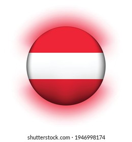 Balón de vidrio con bandera de Austria. Esfera redonda, icono de plantilla. Símbolo nacional austriaco. Balón brillante realista, ilustración vectorial abstracta 3D resaltada sobre un fondo blanco. Gran burbuja.
