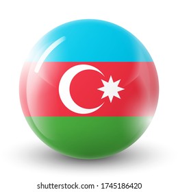 Glass light ball with flag of Azerbaijan. Round sphere, template icon. Azerbaijani national symbol. Glossy realistic ball, 3D abstract vector illustration highlighted on a white background.Big bubble.