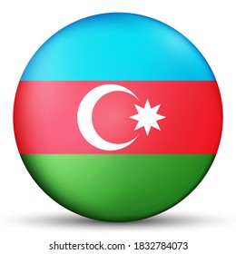 Glass light ball with flag of Azerbaijan. Round sphere, template icon. Azerbaijani national symbol. Glossy realistic ball, 3D abstract vector illustration highlighted on a white background.Big bubble.