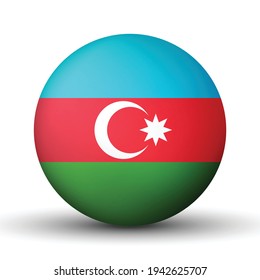 Glass light ball with flag of Azerbaijan. Round sphere, template icon. Azerbaijani national symbol. Glossy realistic ball, 3D abstract vector illustration highlighted on a white background.Big bubble.
