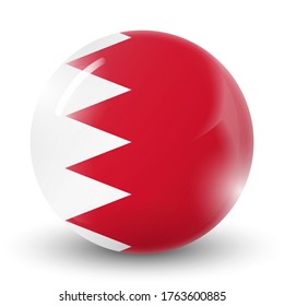 Glass light ball with flag of Bahrain. Round sphere, template icon. National symbol. Glossy realistic ball, 3D abstract vector illustration highlighted on a white background. Big bubble.