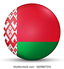 Glass light ball with flag of Belarus. Round sphere, template icon. Belarusian national symbol. Glossy realistic ball, 3D abstract vector illustration highlighted on a white background. Big bubble.