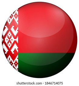 Glass light ball with flag of Belarus. Round sphere, template icon. Belarusian national symbol. Glossy realistic ball, 3D abstract vector illustration highlighted on a white background. Big bubble.